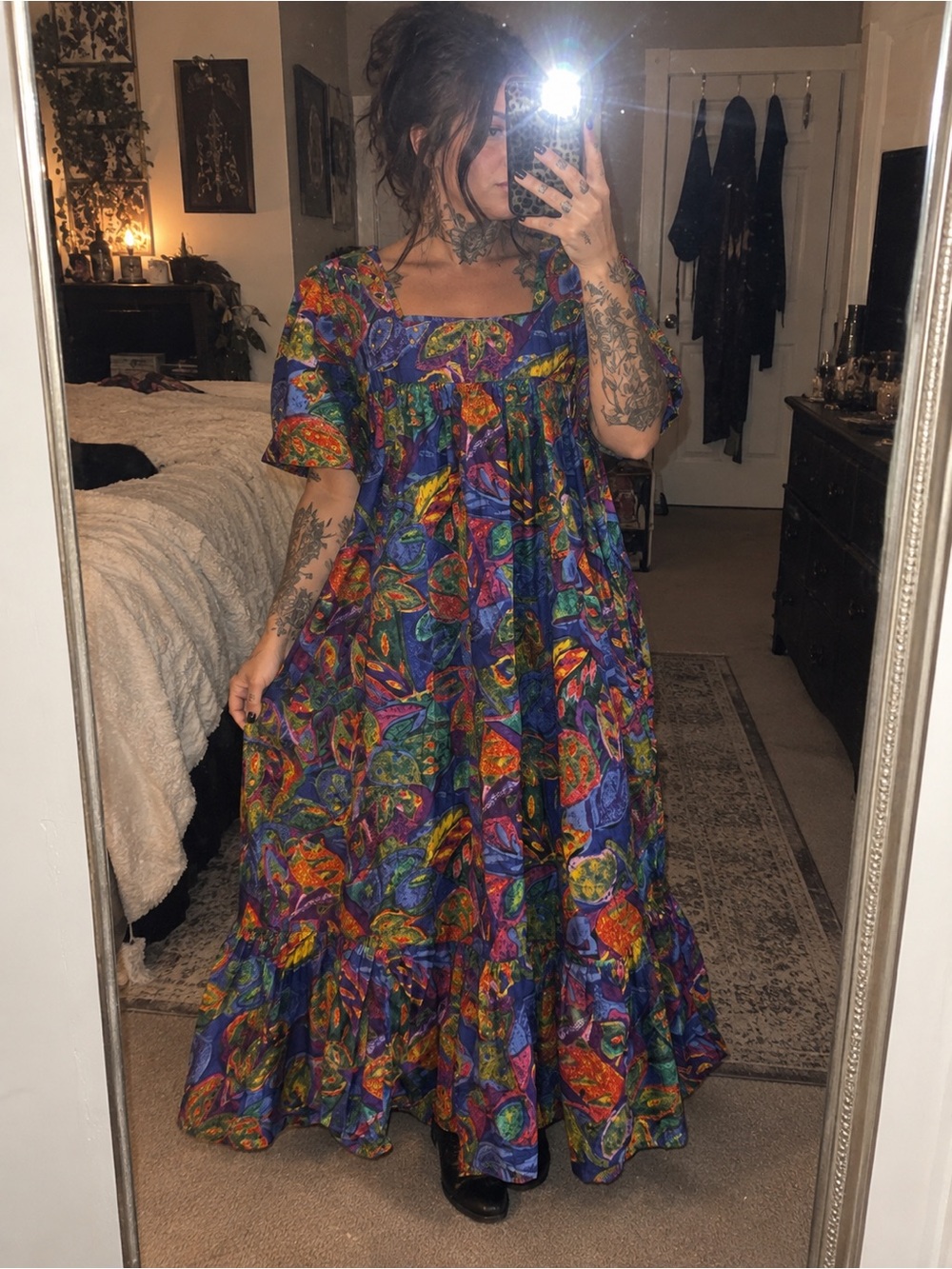 Boho Paisley Square-Neck Maxi Dress in Multicolor